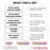 Product image of a Social Media Planner available in both digital and printable formats, featuring content calendars and strategy sections.