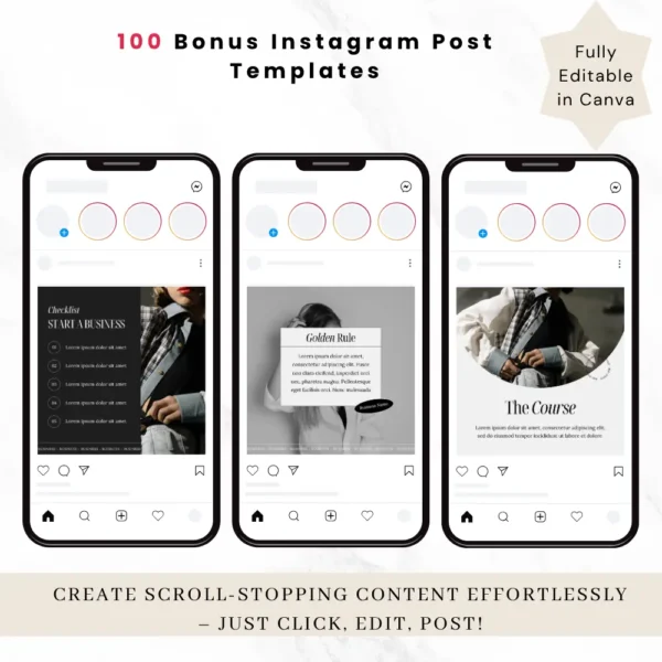 Product image of an Instagram Digital Planner with editable Canva templates for planning posts, reels, and stories.