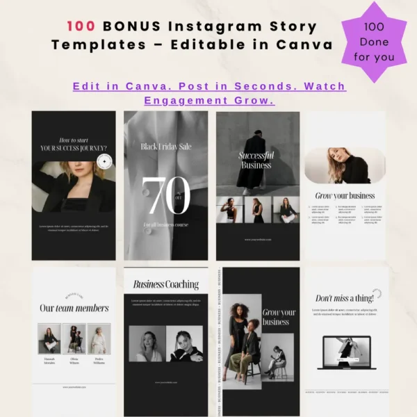 Product image of an Instagram Digital Planner with editable Canva templates for planning posts, reels, and stories.