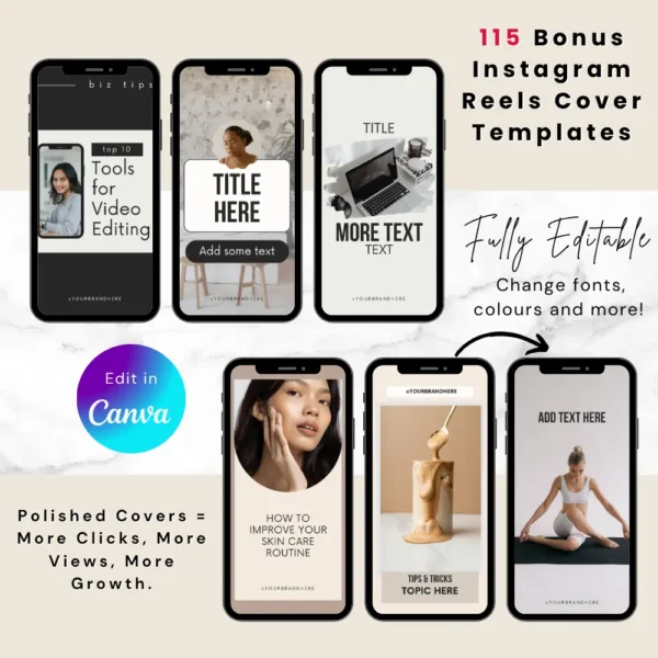 Product image of an Instagram Digital Planner with editable Canva templates for planning posts, reels, and stories.
