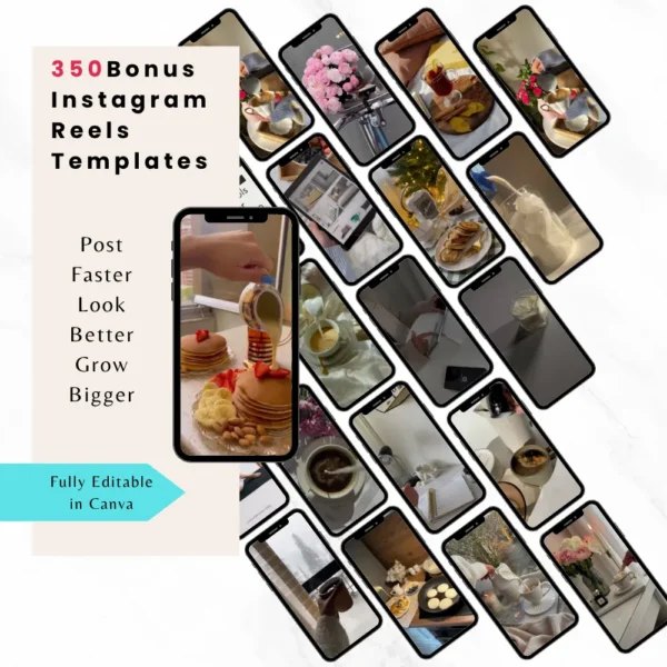 Product image of an Instagram Digital Planner with editable Canva templates for planning posts, reels, and stories.