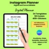 Product image of an Instagram Digital Planner with editable Canva templates for planning posts, reels, and stories.