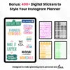 Product image of an Instagram Digital Planner with editable Canva templates for planning posts, reels, and stories.