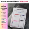 Product image of a Social Media Planner available in both digital and printable formats, featuring content calendars and strategy sections.