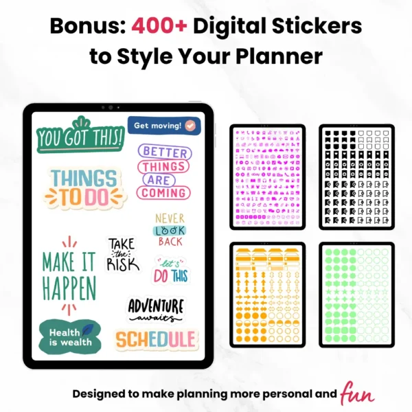 Product image of a Social Media Planner available in both digital and printable formats, featuring content calendars and strategy sections.