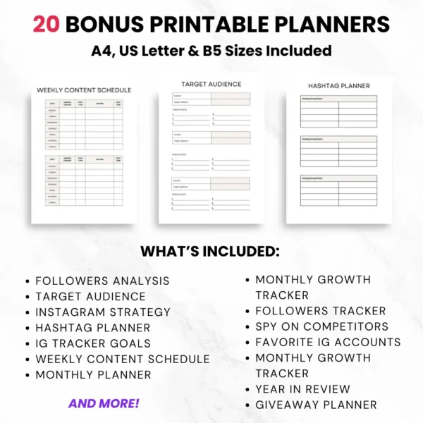 Product image of an Instagram Digital Planner with editable Canva templates for planning posts, reels, and stories.