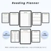 Product image of a reading planner with pages for book lists, reading logs, reviews, and reading goals.