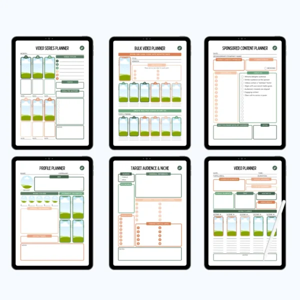 Product image of a TikTok Planner with sections for video planning, posting schedule, and content strategy.