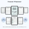 Product image of a travel planner with pages for itinerary planning, packing lists, budget tracking, and destination notes.