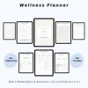 Product image of a wellness planner with pages for self-care routines, mental health tracking, habits, and wellness goals.
