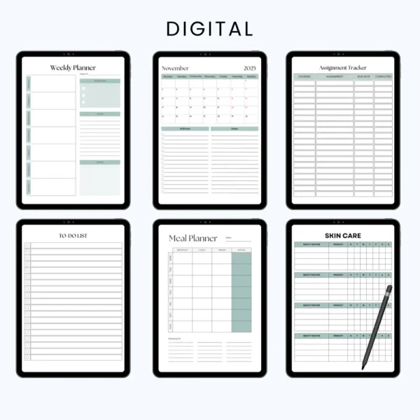 Product image of an ADHD planner with structured pages for task management, routines, focus tracking, and brain dumps.