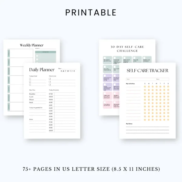 Product image of an ADHD planner with structured pages for task management, routines, focus tracking, and brain dumps.