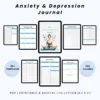 Product image of an anxiety and depression journal with pages for mood tracking, thought reflection, coping strategies, and gratitude logs.