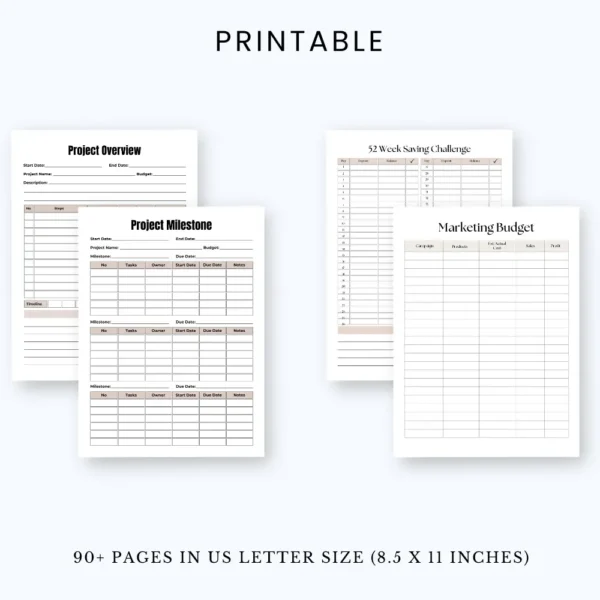Product image of a business planner with pages for goal setting, finances, marketing plans, and daily operations.