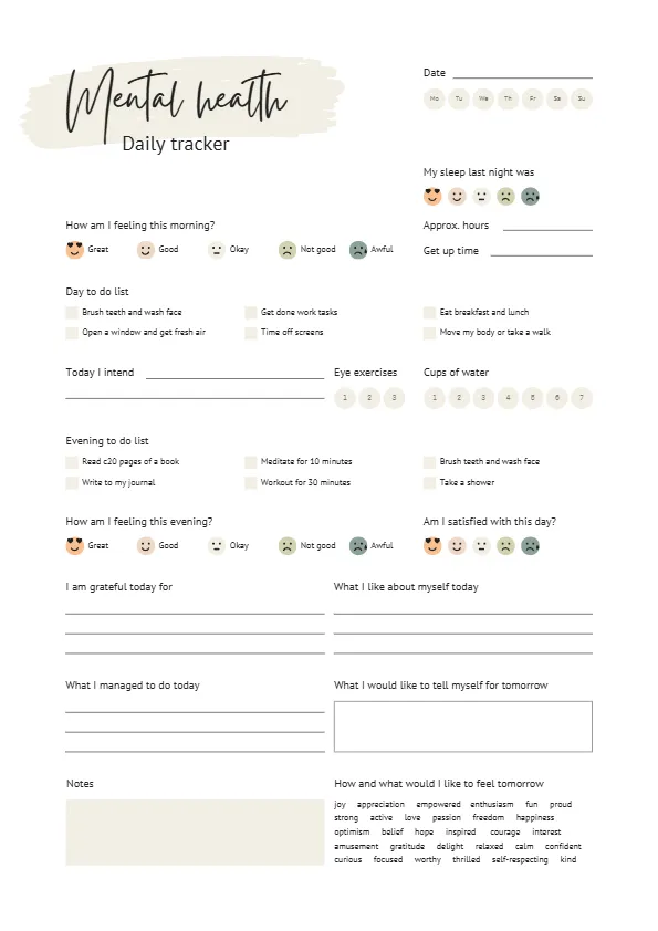 mental-health-daily-tracker mental health daily tracker printable