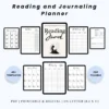 Product image of a reading and journaling planner with pages for book tracking, reflections, prompts, and personal insights.