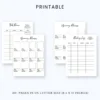 Product image of a reading and journaling planner with pages for book tracking, reflections, prompts, and personal insights.