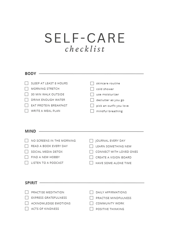 self-care-checklist-4 self care checklist printable