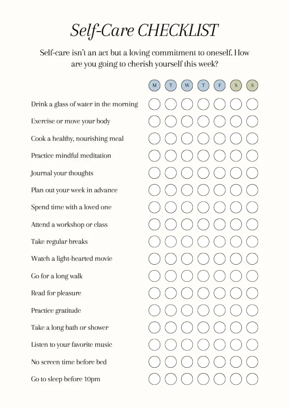 selfcare-checklist self care checklist printable