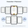 Product image of a teacher planner with pages for lesson planning, class schedules, grading logs, and academic calendars.