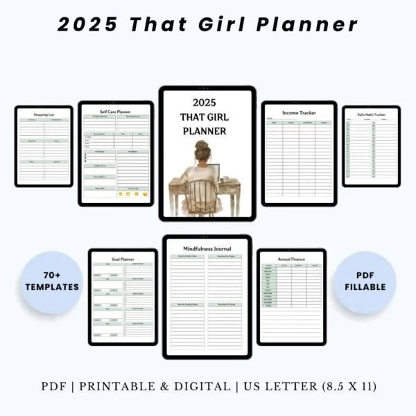 Product image of That Girl Planner with pages for routines, wellness, productivity, and daily self-improvement tracking.