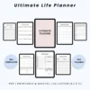 Product image of a life planner template with pages for goals, routines, habits, finances, and overall organization.