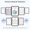 Product image of a vision board planner with pages for goal visualization, inspiration collages, and intention setting.