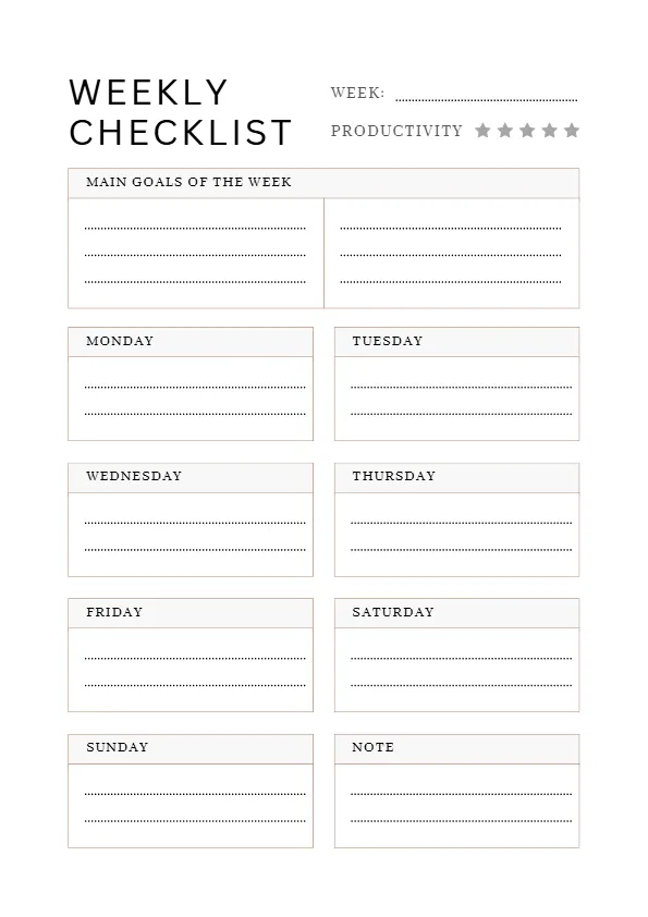 weekly-checklist weekly checklist printable